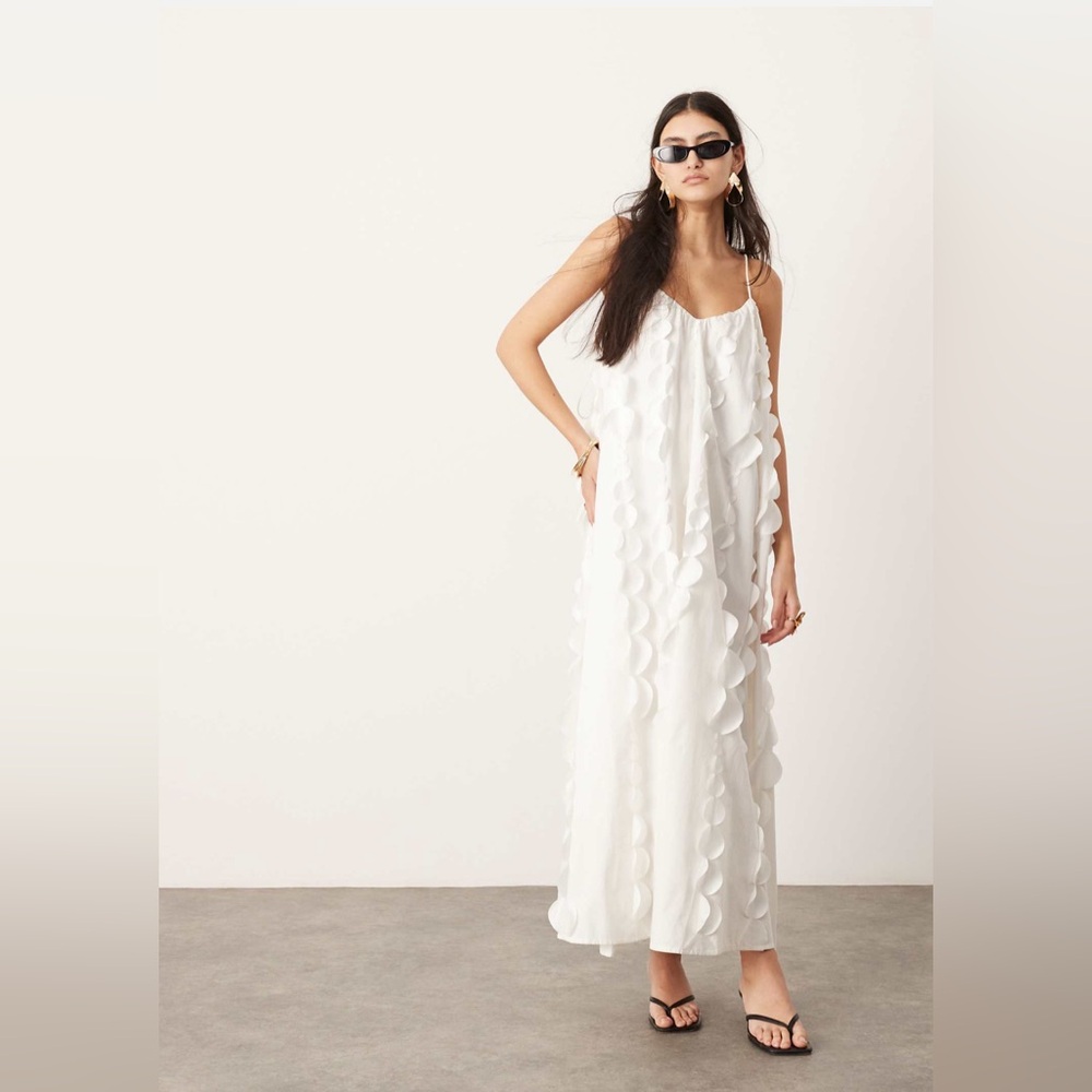 ASOS EDITION extreme cami trapeze maxi dress with circles in white
